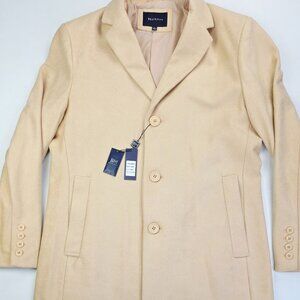 Braveman Size XL Mens Camel Overcoat Wool Blend Polyester Linned Back Slit NWT